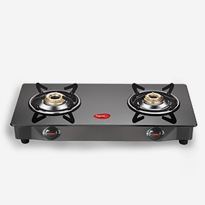 Pigeon Ayush BLK 2 Burner Glass Manual Gas Stove (2 Burners)